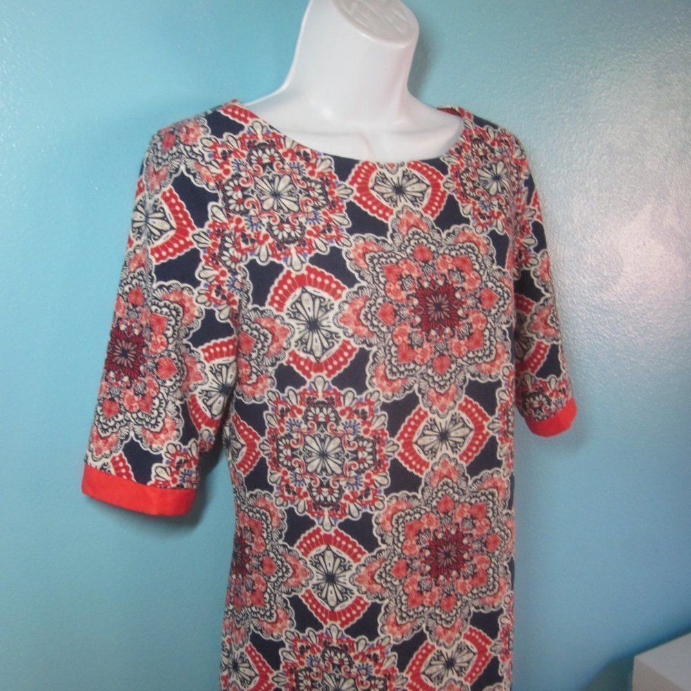 Eliza J Floral Print Dress Womens Size 8 Navy & Red Rear Zipper 36B - 32W - 38H
